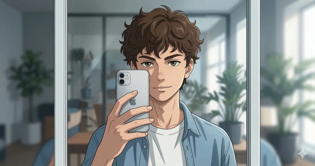 anime cartoon miror selfi e photo