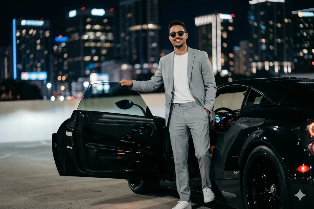 ai boy photo with car