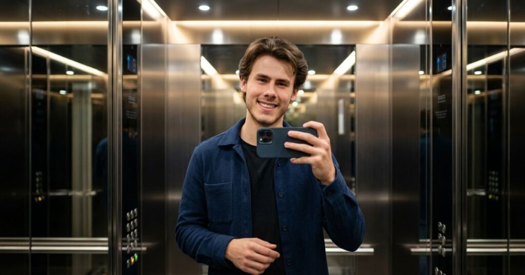 Elevator Mirror Selfie – Urban Luxury Style