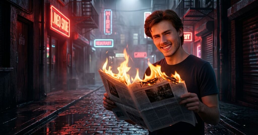 Urban Alley Fire Scene – Red Neon Mood